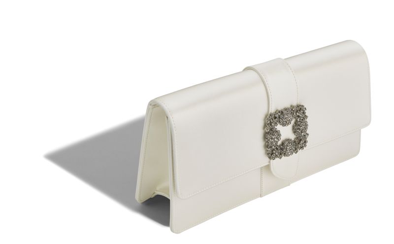 Capri, Off-White Satin Jewel Buckle Clutch - AU$3,055.00