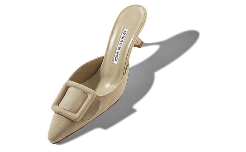 Maysale, Beige Suede Kitten Heel Mules - AU$1,135.00