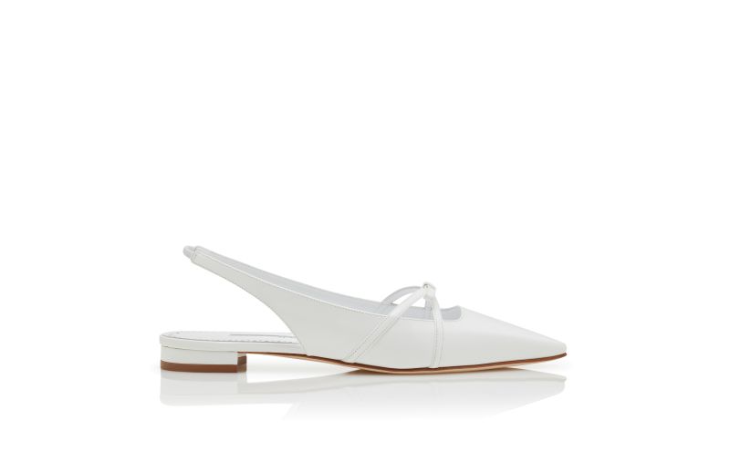 Side view of Dariasli, White Patent Leather Bow Detail Slingback Flat Pumps - US$1,075.00