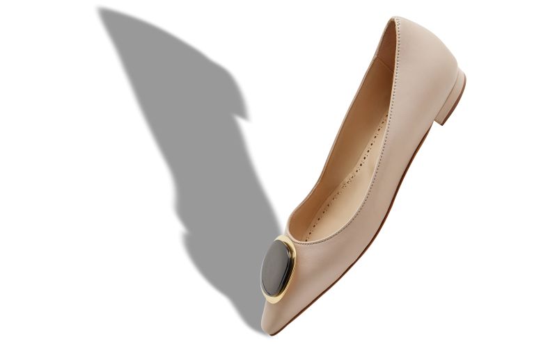 Chiaranflat, Beige Nappa Leather Pointed Toe Flat Pumps - AU$1,005.00