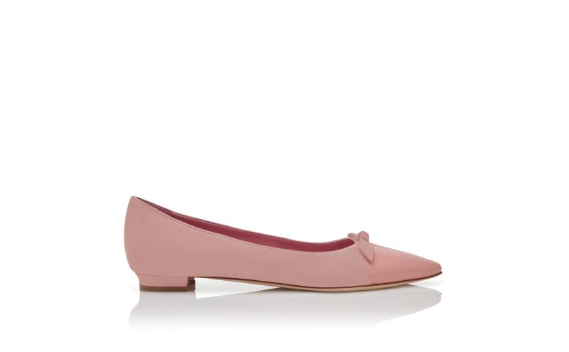 Side view of Tiaka, Pink Suede Bow Detail Flat Pumps - £645.00