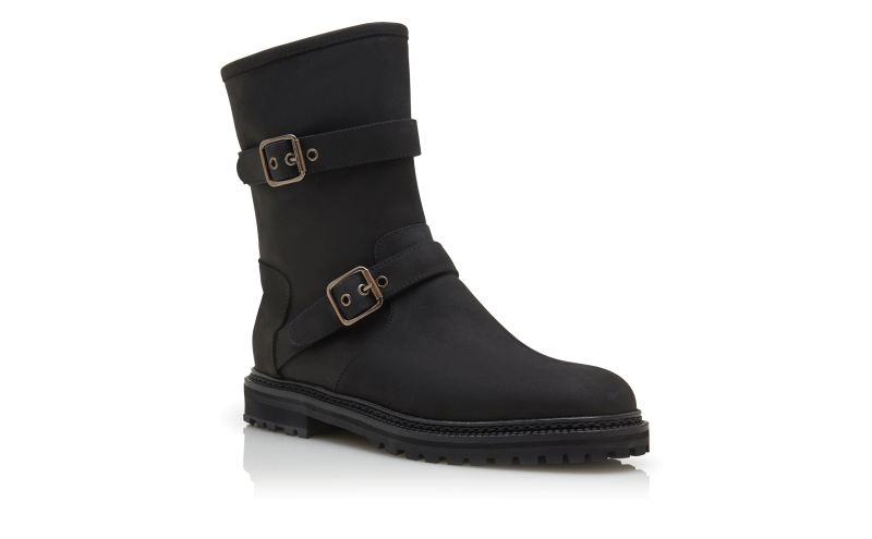 Sulaltrosa, Black Nubuck Dual Buckle Ankle Boots  - US$1,495.00
