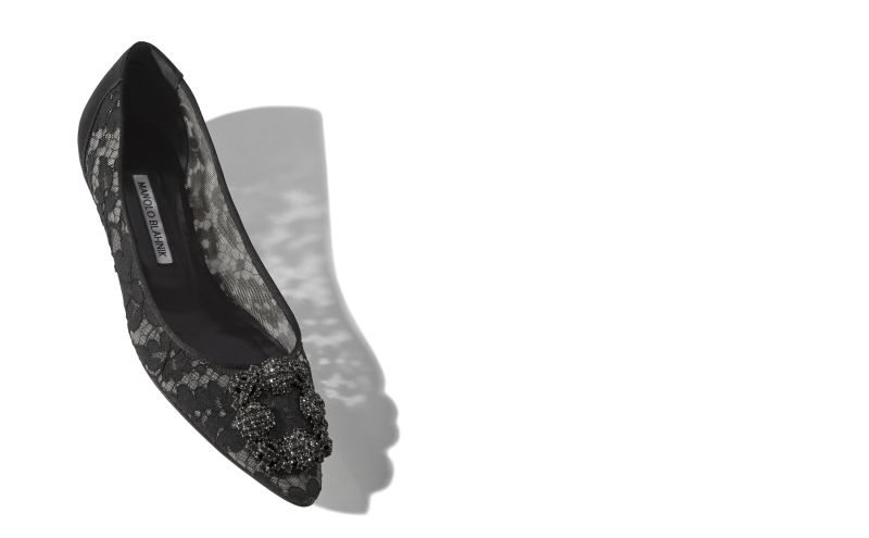 Designer Black Lace Jewel Buckle Flats