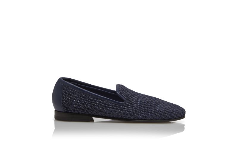 Side view of Mario, Navy Blue Raffia Loafers - CA$1,035.00