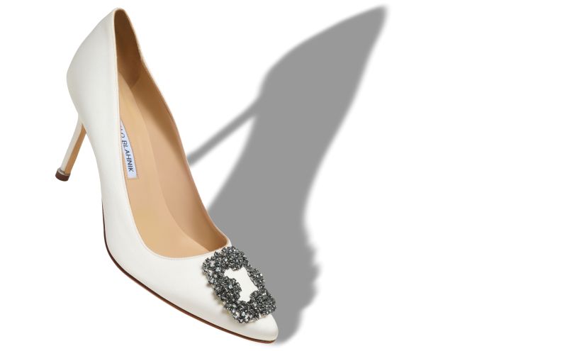 Hangisi 90, White Satin Jewel Buckle Pumps - US$1,350.00 