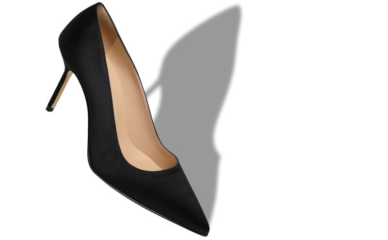 Bb 90, Black Satin Pointed Toe Pumps - US$865.00 