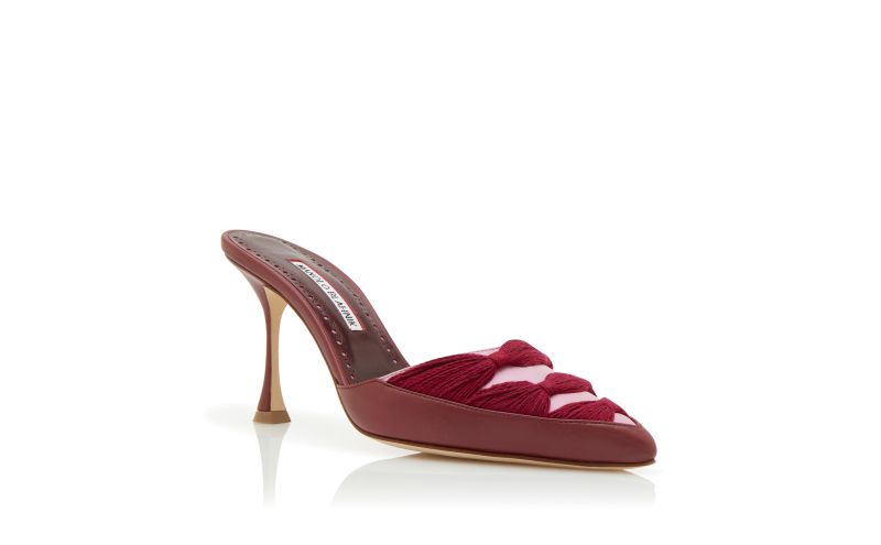 Grina, Red and Purple Nappa Leather Ruched Mules  - US$895.00