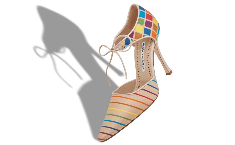 Estho, Multicoloured Silk Ankle Strap Pumps - US$598.00
