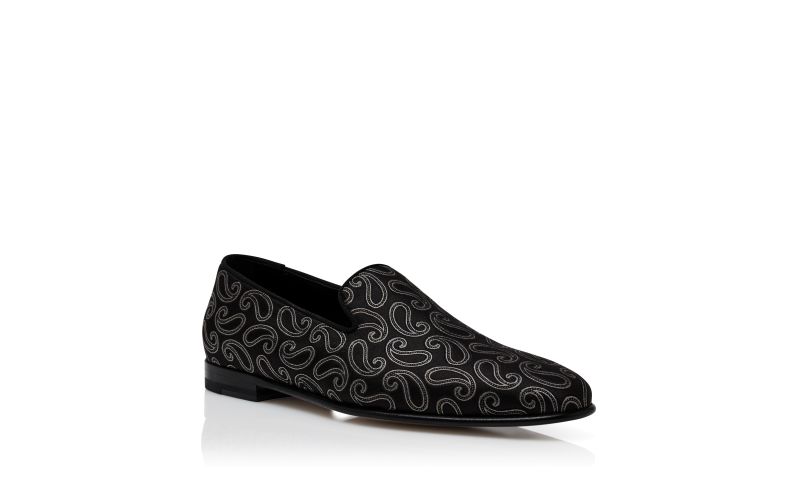 Mario, Black Silk Jacquard Loafers - £595.00