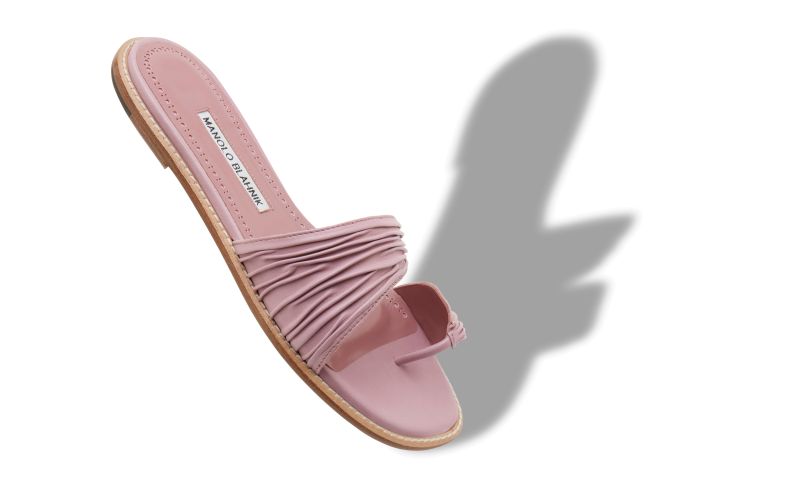 Designer Pink Nappa Leather Gathered Flat Sandals