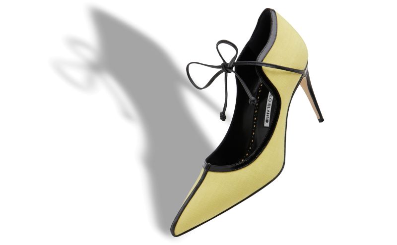 Janix, Yellow and Black Linen Scalloped Pumps  - £675.00