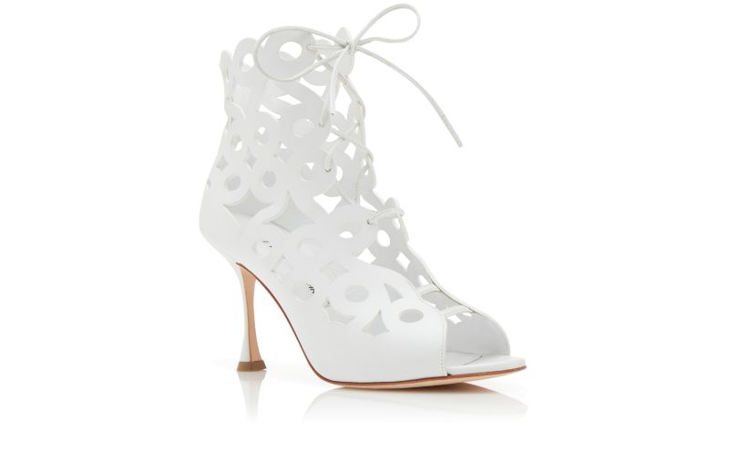 Taralo, White Calf Leather Geometric Cut Out Boots - CA$1,685.00