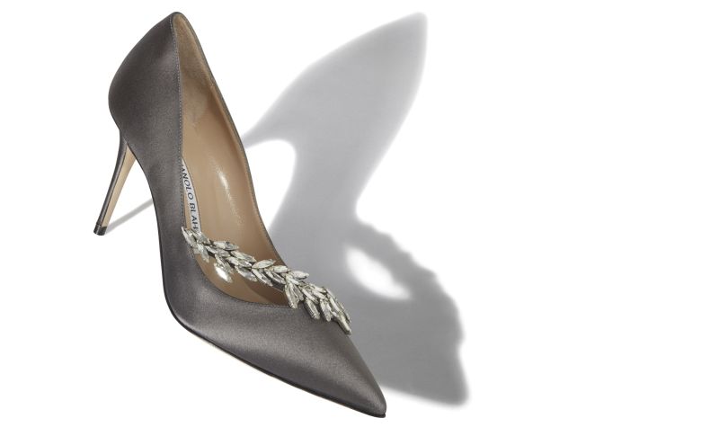 Nadira, Grey Satin Jewel Buckle Pumps  - €1,045.00 