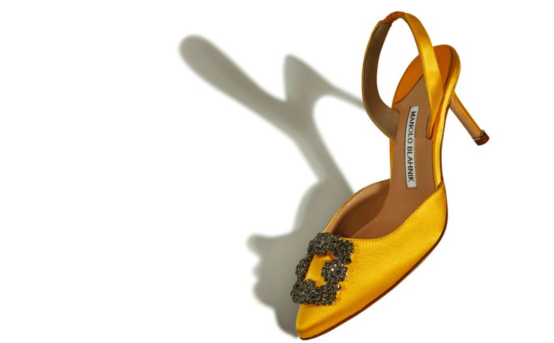 Hangisli, Yellow Satin Jewel Buckle Slingback Pumps - £945.00