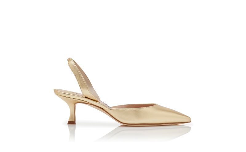 Side view of Carolyne 50, Gold Nappa Leather Slingback Pumps - €745.00