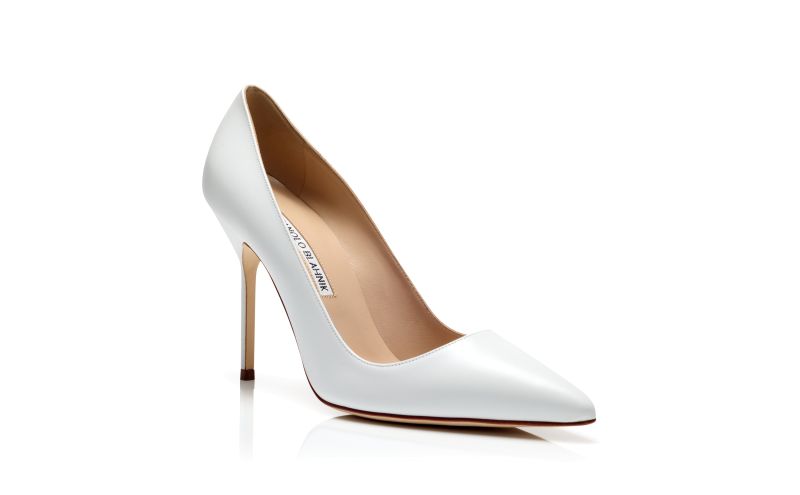 Bb, White Calf Leather Pointed Toe Pumps - US$725.00