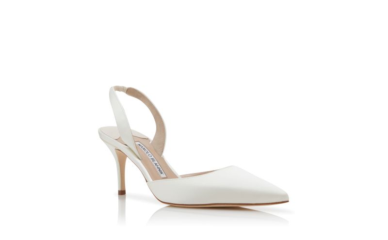 Carolyne 70, Light Cream Satin Slingback Pumps - US$795.00