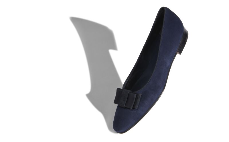 Designer Navy Suede Bow Detail Flat Pumps
