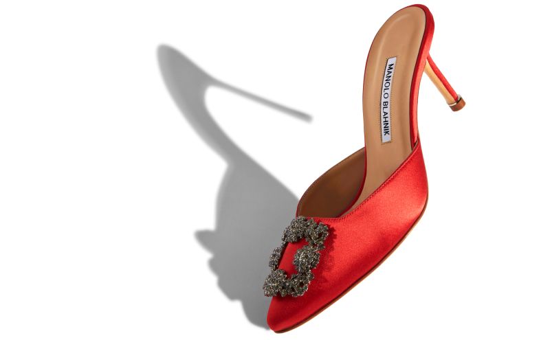 Hangisimu, Red Satin Jewel Buckle Mules - AU$1,805.00