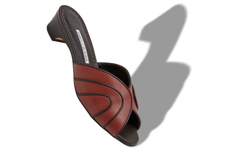 Nikabo, Brown Nappa Leather Open Toe Mules - £765.00 