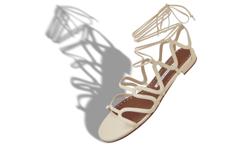 Fawdaflat, Light Cream Nappa Leather Flat Sandals  - AU$968.00