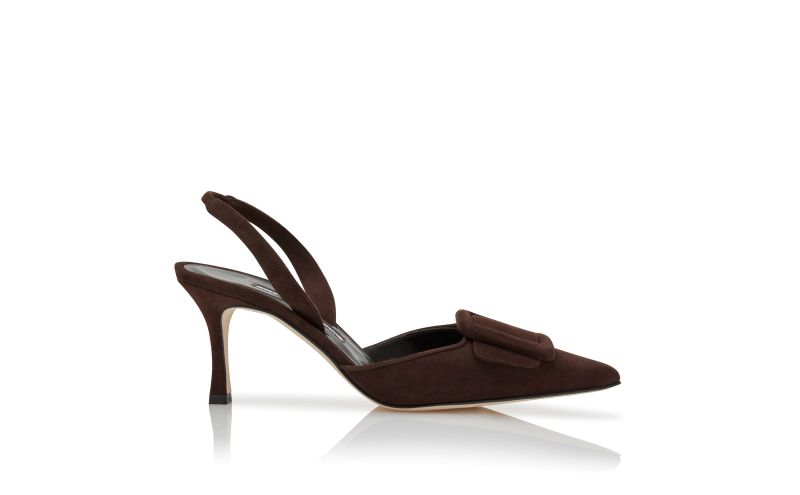 Side view of Maysli, Brown Suede Slingback Mules - US$845.00