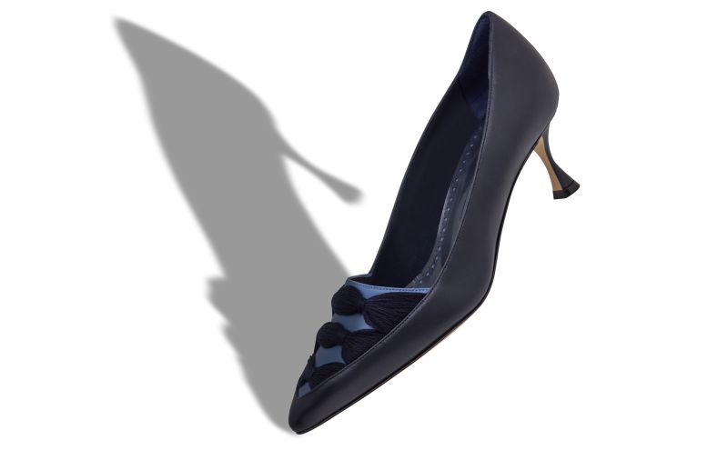 Sandrila, Navy Blue Nappa Leather Ruched Pumps  - £775.00