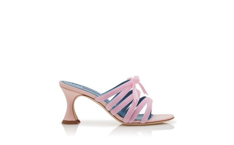 Side view of Clementel, Pink Silk Criss-Cross Mules - €865.00