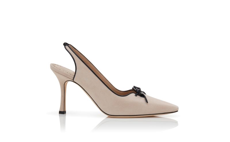 Side view of Farid, Light Beige Suede Slingback Pumps - US$513.00