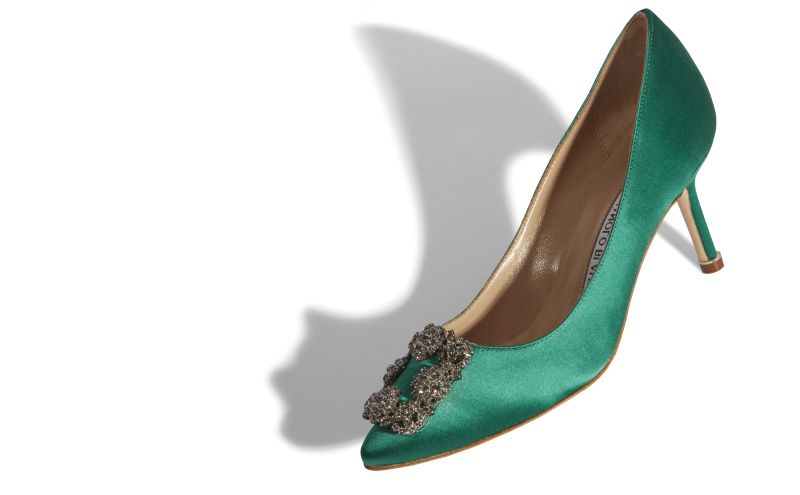 Hangisi 70, Green Satin Jewel Buckle Pumps - £945.00