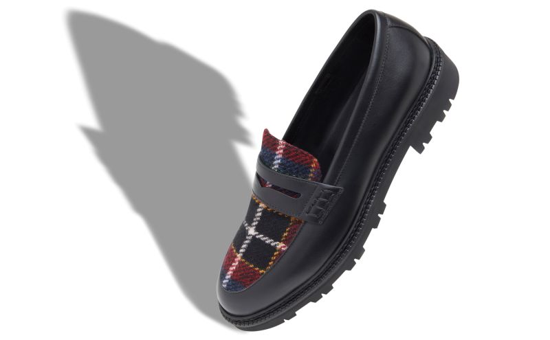 Hudson, Dark Red Calf Leather and Tartan Loafers - AU$1,295.00