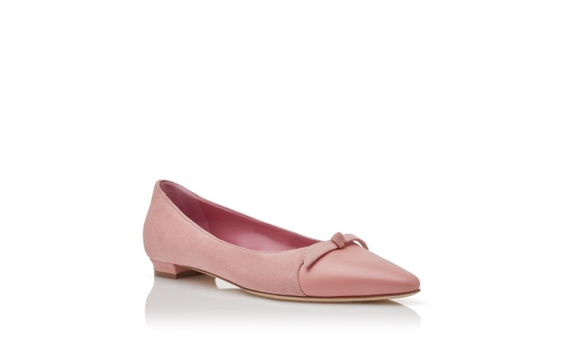 Tiaka, Pink Suede Bow Detail Flat Pumps - US$775.00