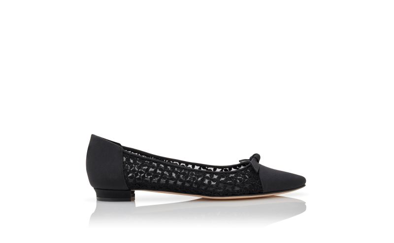 Side view of Tiakala, Black Mesh Lace Detail Flat Pumps - £775.00