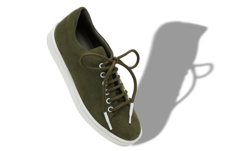 Designer Khaki Green Suede Low Cut Sneakers