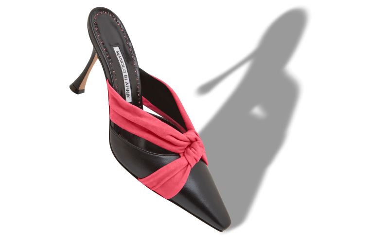 Walidoso, Black and Pink Nappa Leather Bow Detail Mules - US$498.00 