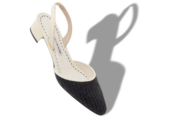 Raffro, Cream and Black Raffia Slingback Pumps - AU$1,195.00 