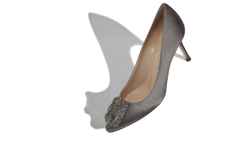 Hangisi 70, Dark Grey Satin Jewel Buckle Pumps - US$1,195.00