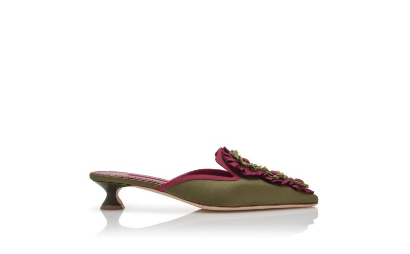 Side view of Merode, Khaki Silk Rosettes Detail Mules - CA$2,450.00