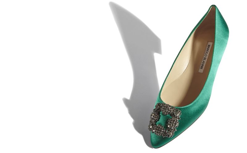 Hangisiflat, Green Satin Jewel Buckle Flat Pumps - €995.00