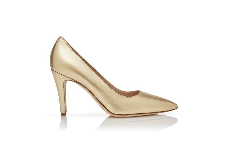 Side view of Nelirapla, Gold Nappa Leather Pumps  - €745.00