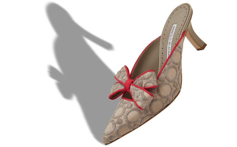 Cicolu, Grey and Red Silk Pointed Toe Mules - AU$1,615.00