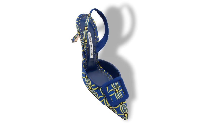 Designer Blue and Yellow Canvas Floral Slingback Pumps