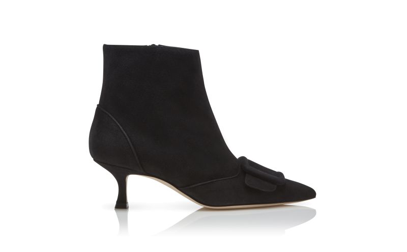 Side view of Baylow, Black Suede Buckle Detail Ankle Boots - CA$1,685.00