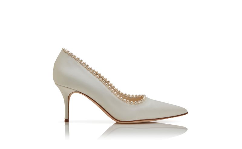 Side view of Kifat, Light Cream Satin Pearl Detail Pumps - US$807.00