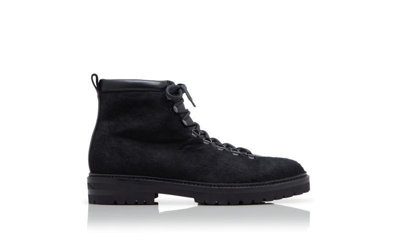 Side view of Calaurio, Black Calf Hair Lace Up Boots - US$1,415.00
