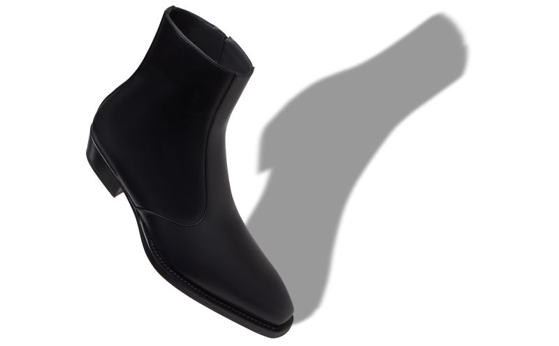 Designer Black Calf Leather Square Toe Boots