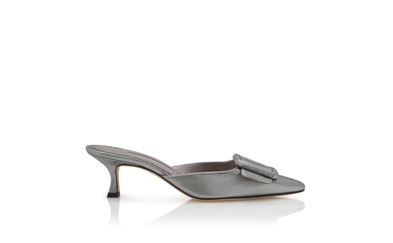 Side view of Maysale, Graphite Cotton Buckle Detail Mules  - AU$708.00