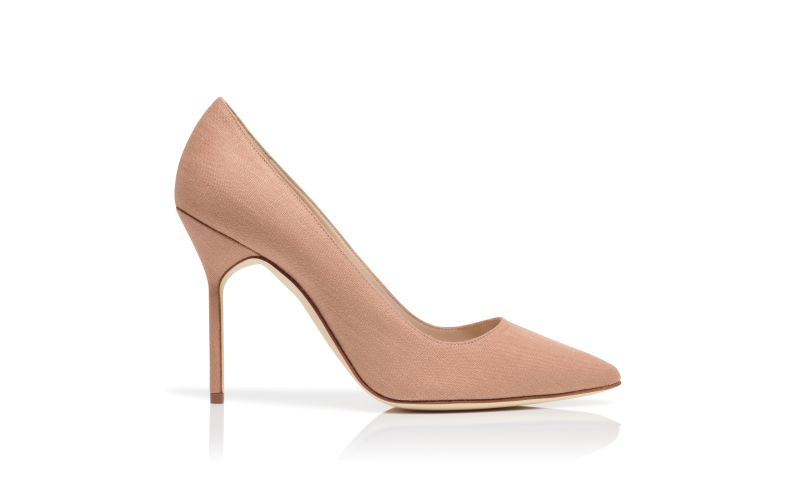 Side view of Bb, Brown Linen Pointed Toe Pumps - US$477.00