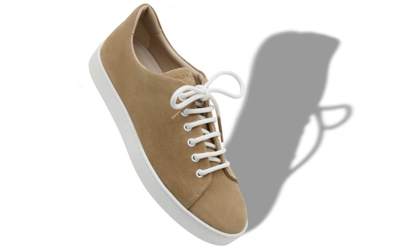 Designer Light Khaki Suede Low Cut Sneakers