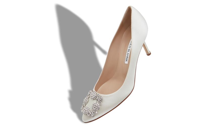 Hangisi 70, Off-White Satin Jewel Buckle Pumps - US$1,350.00